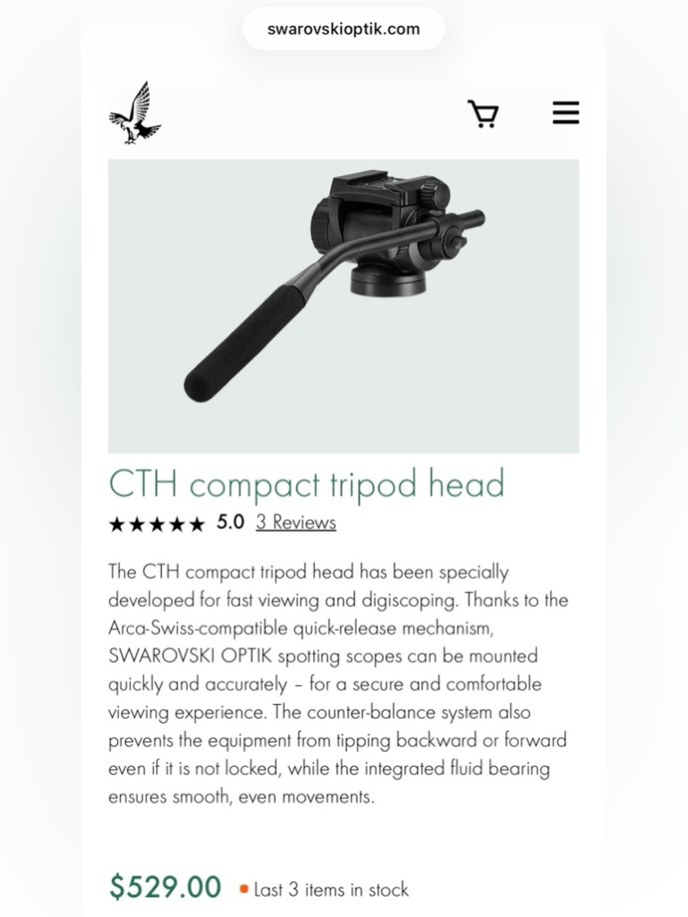 Swarovski CTH Compact Tripod Head - Picture 2 of 2